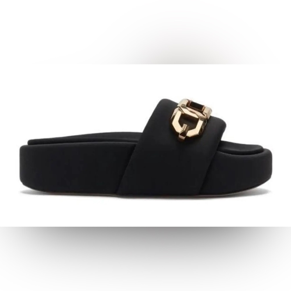 Sz 12 Good American Black and Gold Chain Slide Sandals - Picture 14 of 16